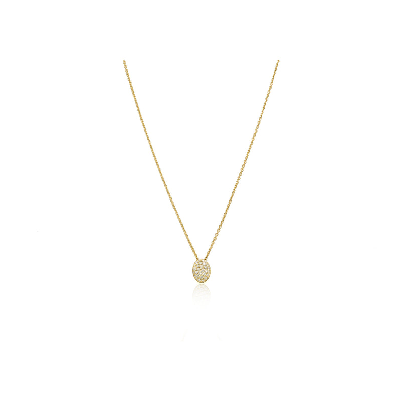 18kt Yellow Gold Oval Pave Disc Necklace