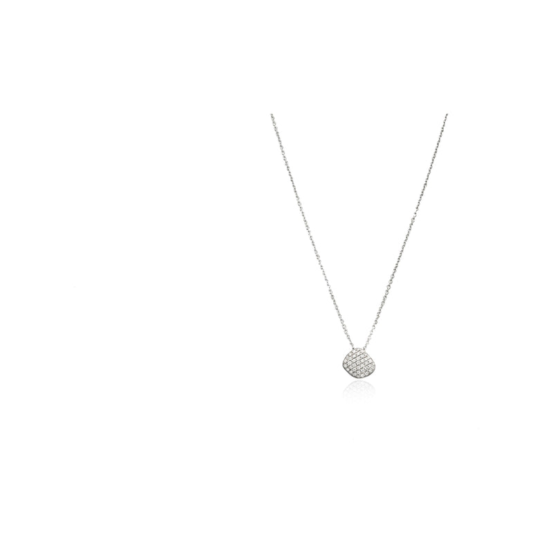 18kt White Gold Quadrilateral Pave Disc Necklace