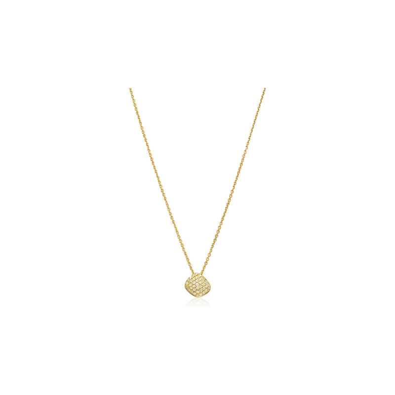 18kt Yellow Gold Quadrilateral Pave Disc Necklace