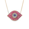 14kt Rose Gold 16" Sapphire and Diamond Evil Eye Pendant