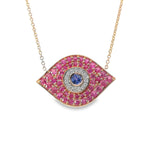 14kt Rose Gold 16" Sapphire and Diamond Evil Eye Pendant