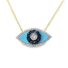 14kt Gold Diamond Turquoise Sapphire Evil Eye Pendant