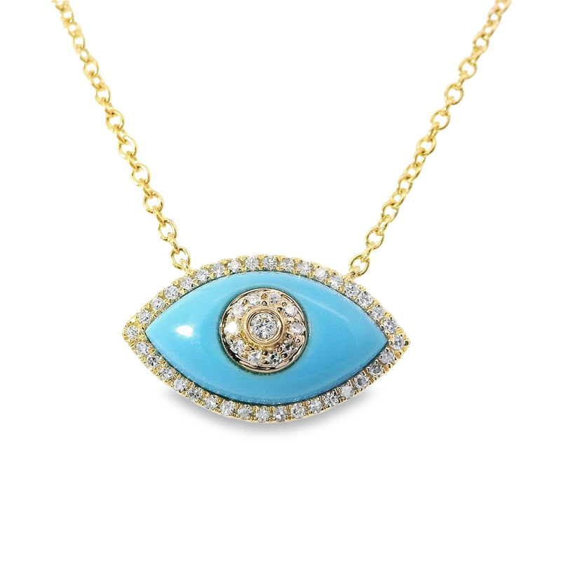 14kt Gold Diamond Turquoise Evil Eye Pendant