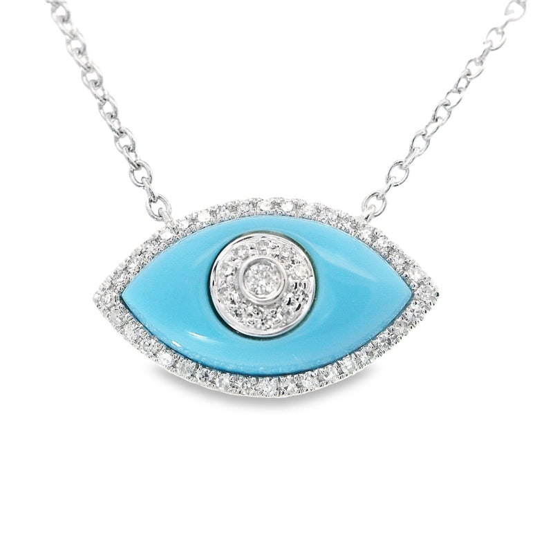 14kt Gold Diamond Turquoise Evil Eye Pendant