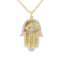 14kt Gold Small Patterned Diamond Hamsa