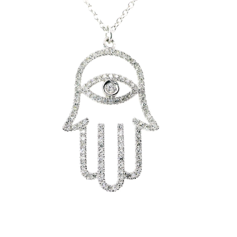 14kt Gold open Hamsa with diamond evil eye