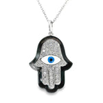 14kt black enamel diamond Hamsa with evil eye