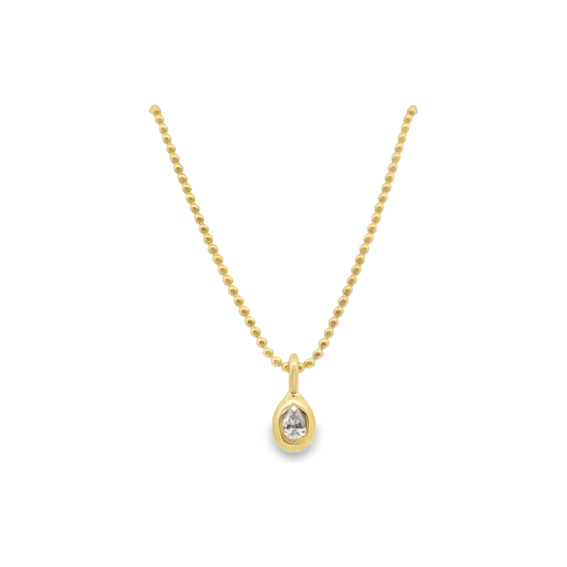 18kt Yellow Gold Bubble Bezel Pear Diamond Pendent Necklace