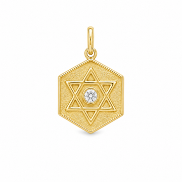 14kt Gold Diamond Star of David Hexagon Pendant
