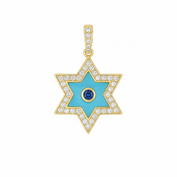 14kt Yellow Gold Turquoise Star of David Diamond Pendant