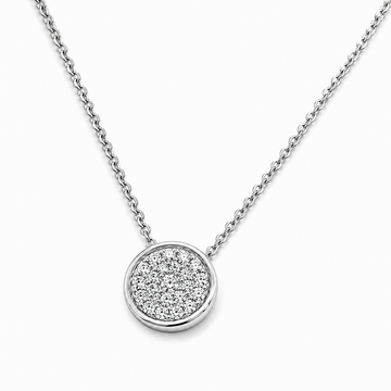 18kt White Gold Round Pavé Diamond Disc Necklace