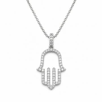 18kt White Gold Open Diamond Hamsa Pendant Necklace