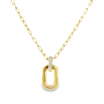 18kt Yellow and White Gold Oval Diamond Pendant on Paper Clip Chain