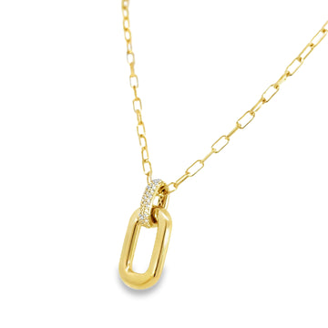 18kt Yellow and White Gold Oval Diamond Pendant on Paper Clip Chain
