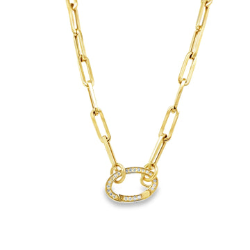 18kt Yellow Gold Oval Diamond Pendant on Paper Clip Chain