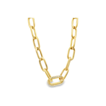18kt Yellow Gold 16" Paperclip Pave Link Necklace
