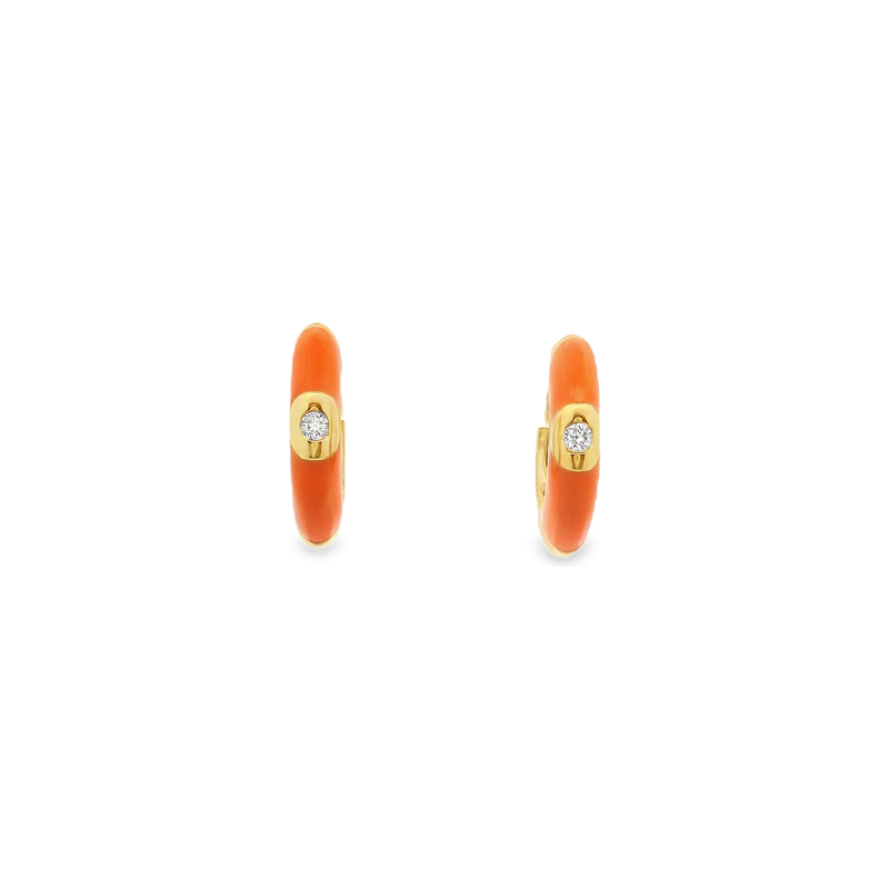 18kt Yellow Gold Orange Enamel 1/2 Inch Hoop Earrings