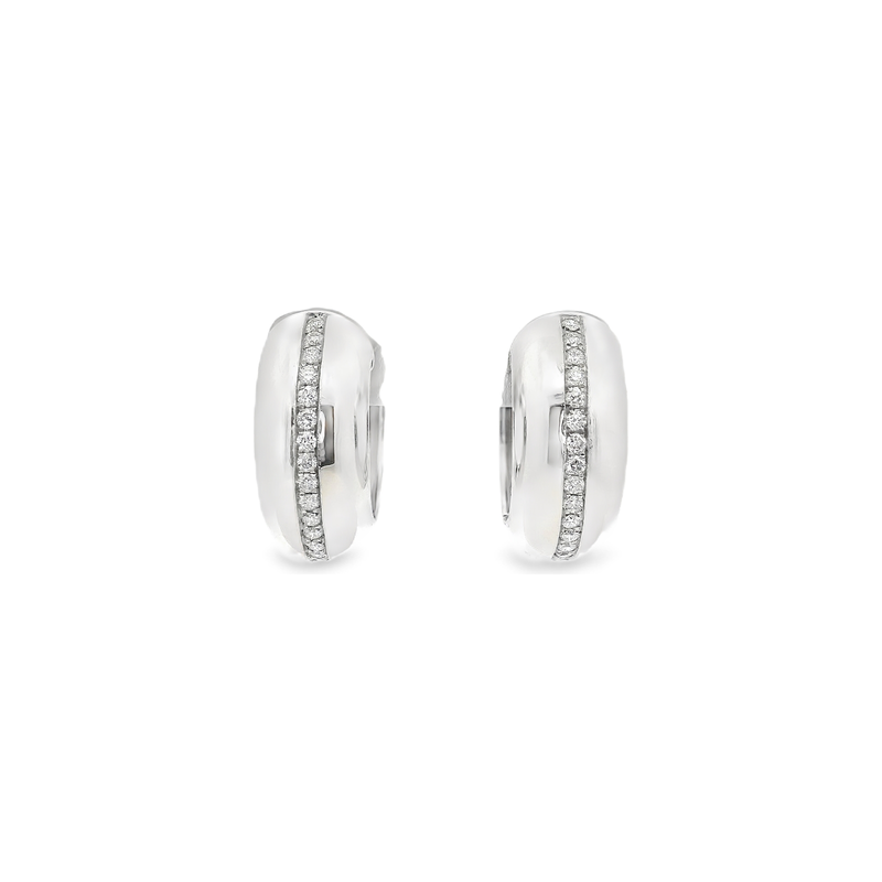 18kt Wide Hoop Diamond Line Hoop Earrings