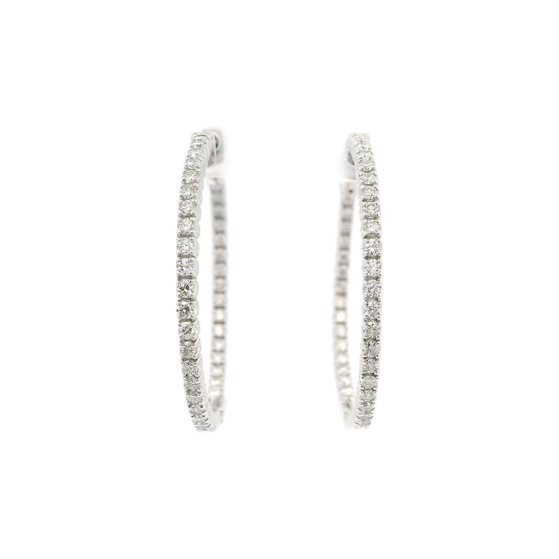 18kt White Gold 1 1/4 Inch Inside Out Diamond Hoop Earrings