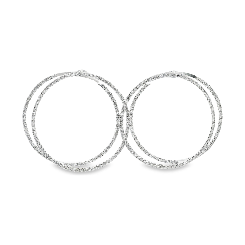 18kt White Gold Double Diamond Hoop Earrings