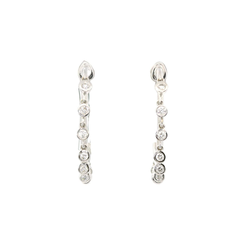 18kt White Gold Dangling Bezel Half Hoop Earrings