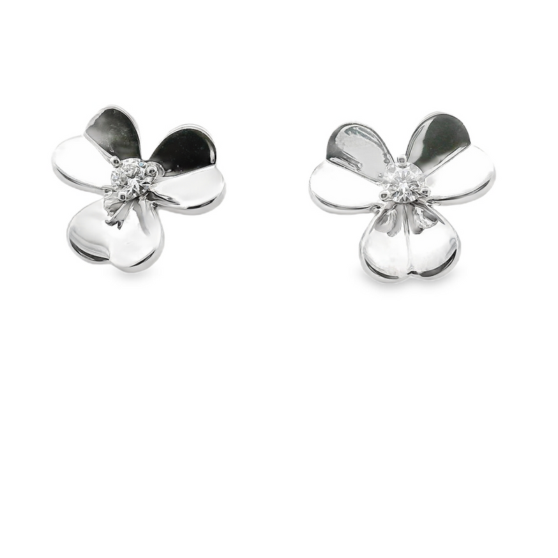 14kt White Gold Floral Double Pedal Diamond Studs