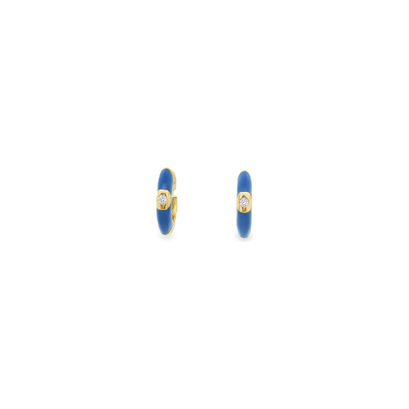 18kt Yellow Gold Blue Enamel 1/2 Inch Hoop Earrings