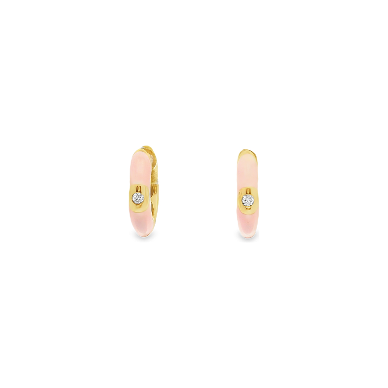 18kt Yellow Gold Pink Enamel 1/2 Inch Hoop Earrings