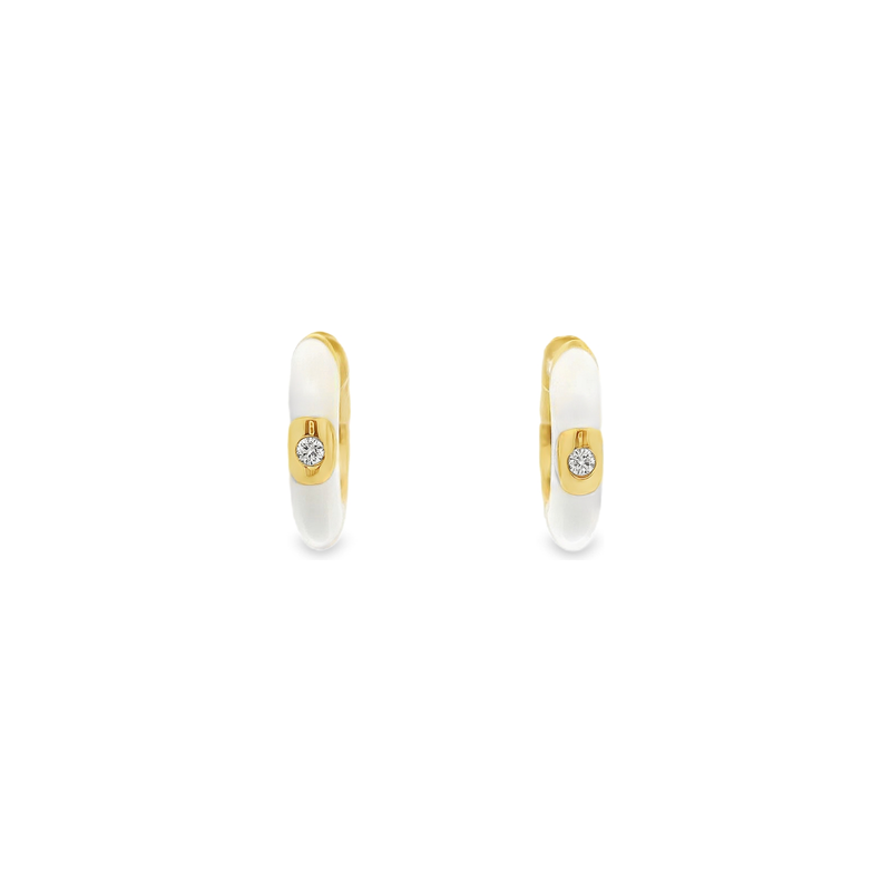 18kt Yellow Gold White Enamel 1/2 Inch Hoop Earrings