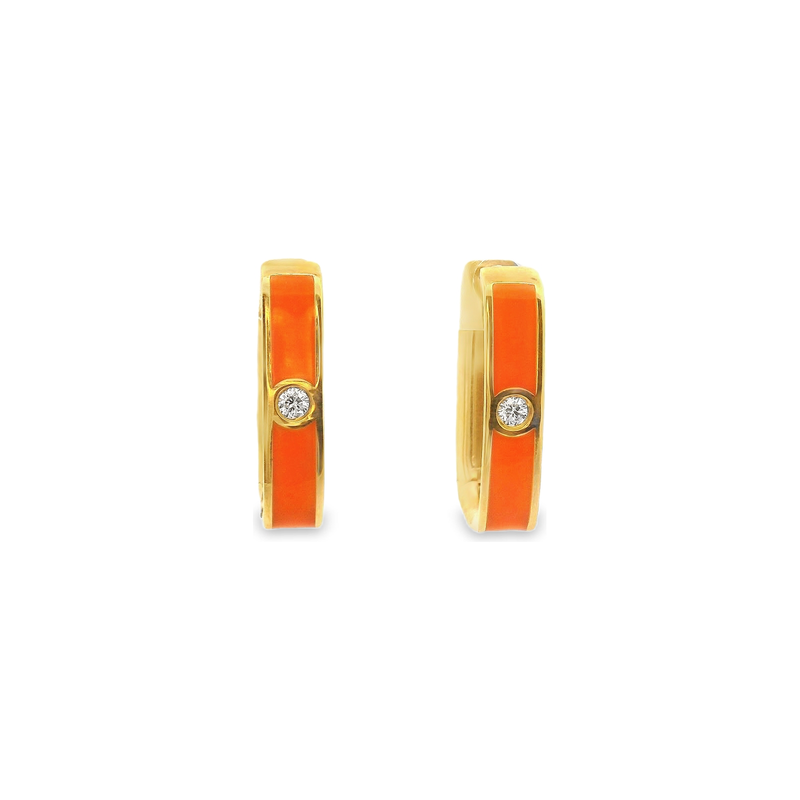 18kt Yellow Gold Orange Enamel 1/2 Inch Flat Hoop Earrings