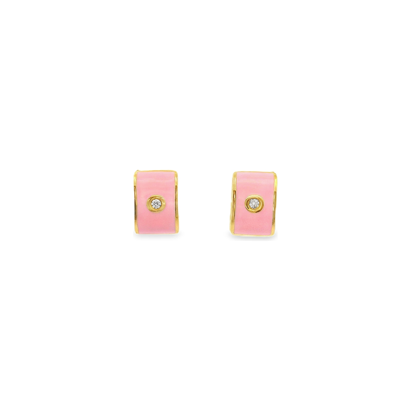 18kt Yellow Gold Pink Enamel 7.5mm Hoop Earrings