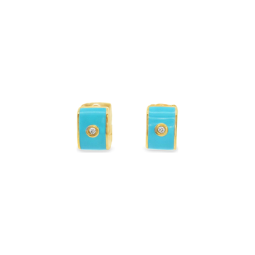 18kt Yellow Gold Turquoise Enamel 7.5mm Hoop Earrings