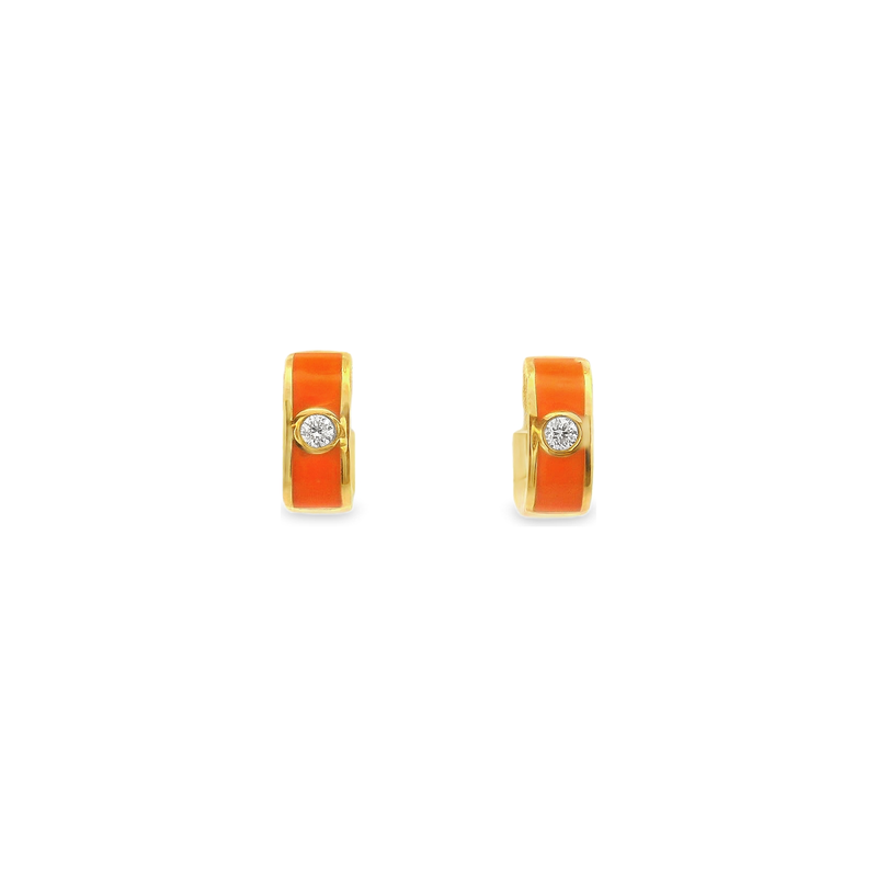 18kt Yellow Gold Orange Enamel 4.75mm Hoop Earrings