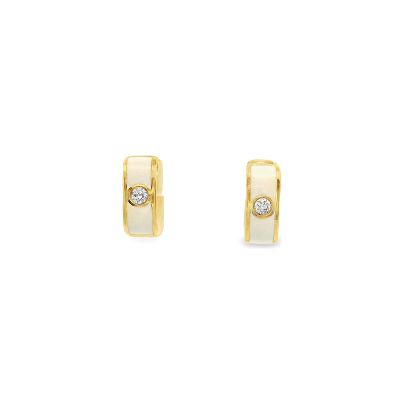 18kt Yellow Gold White Enamel 4.75mm Hoop Earrings