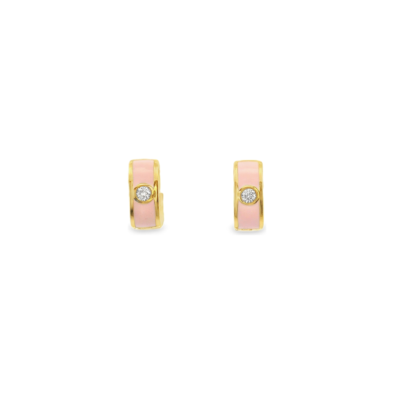 18kt Yellow Gold Light Pink Enamel 4.75mm Hoop Earrings