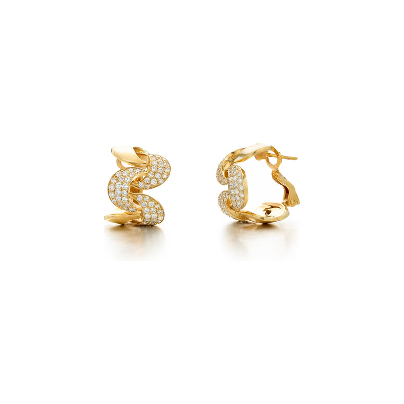 18kt Gold Split Diamond Curb Link Earrings