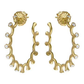 14kt Yellow Gold U Shape Bezel Diamond Hoops