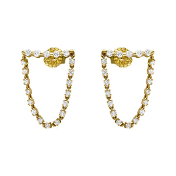 14kt Yellow Gold Diamond Bar U Shape Chain Link Earrings