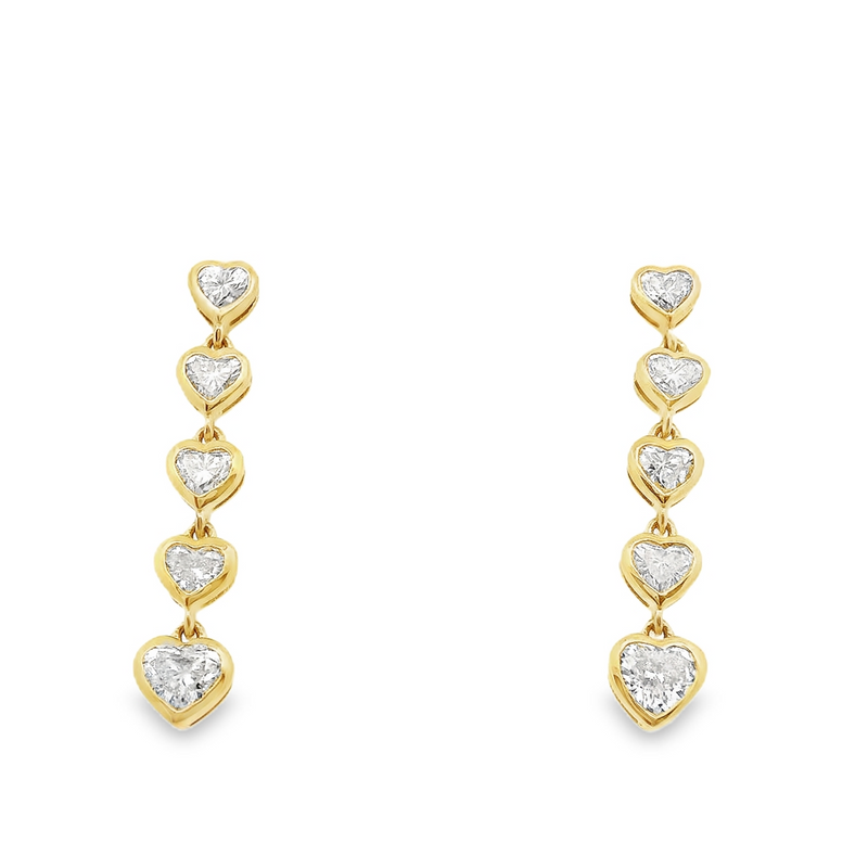 14kt Yellow Gold Bezel Set Heart Diamond Drop Earrings