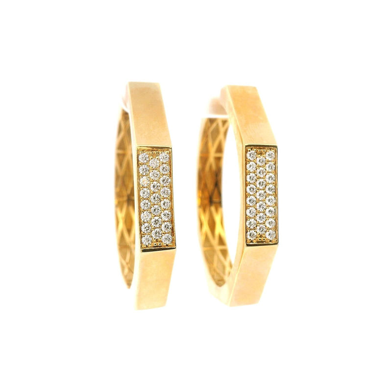 18kt Yellow Gold 1.5 Inches Octagon Pave Hoop Earrings