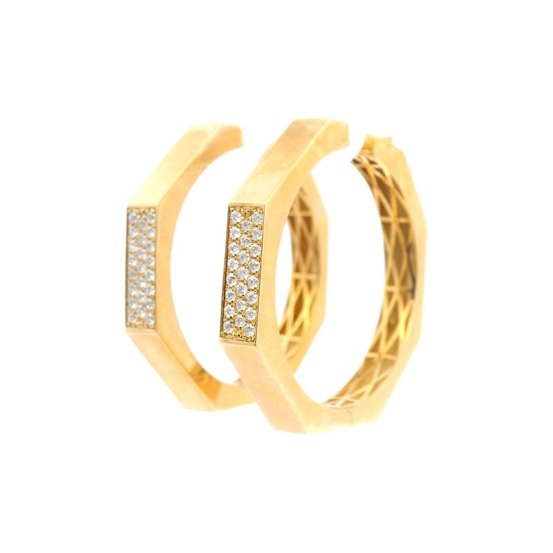 18kt Yellow Gold 1.5 Inches Octagon Pave Hoop Earrings