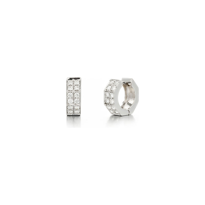 18kt White Gold Octagon Diamond Hoop Earrings