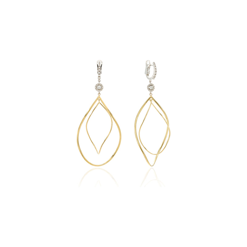 18kt Yellow/White Gold Double Twist Wire Diamond Tops Earrings