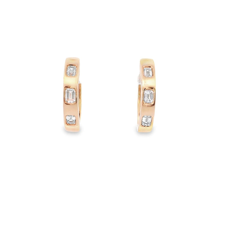 14kt Emerald Bezel Diamond Hoop Earrings