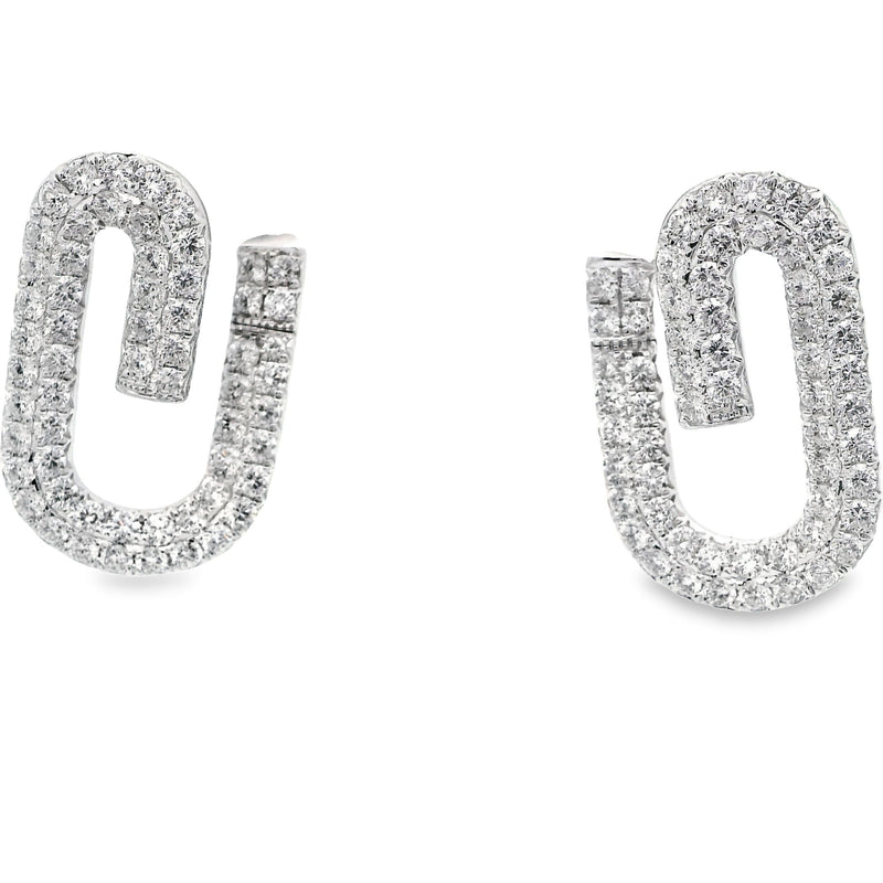 18kt white Gold row pave open swirl diamond earrings