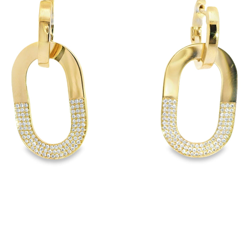 18kt Yellow Gold High Polish Pave Oval Earrings