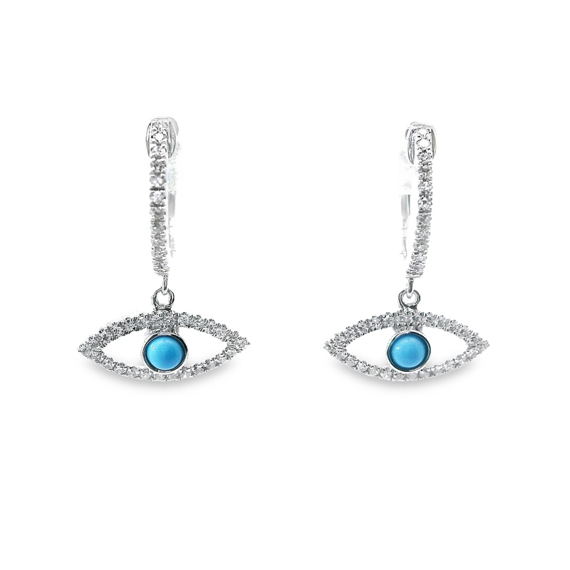 14kt White Gold Turquoise Evil Eye Diamond Earrings