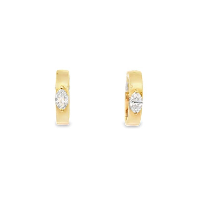 14kt High Polish Yellow Gold Hoops With Marquises Diamond Earrings