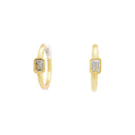 14kt Yellow Gold Hoops With Bezel Emerald Diamond Earrings