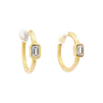 14kt Yellow Gold Hoops With Bezel Emerald Diamond Earrings